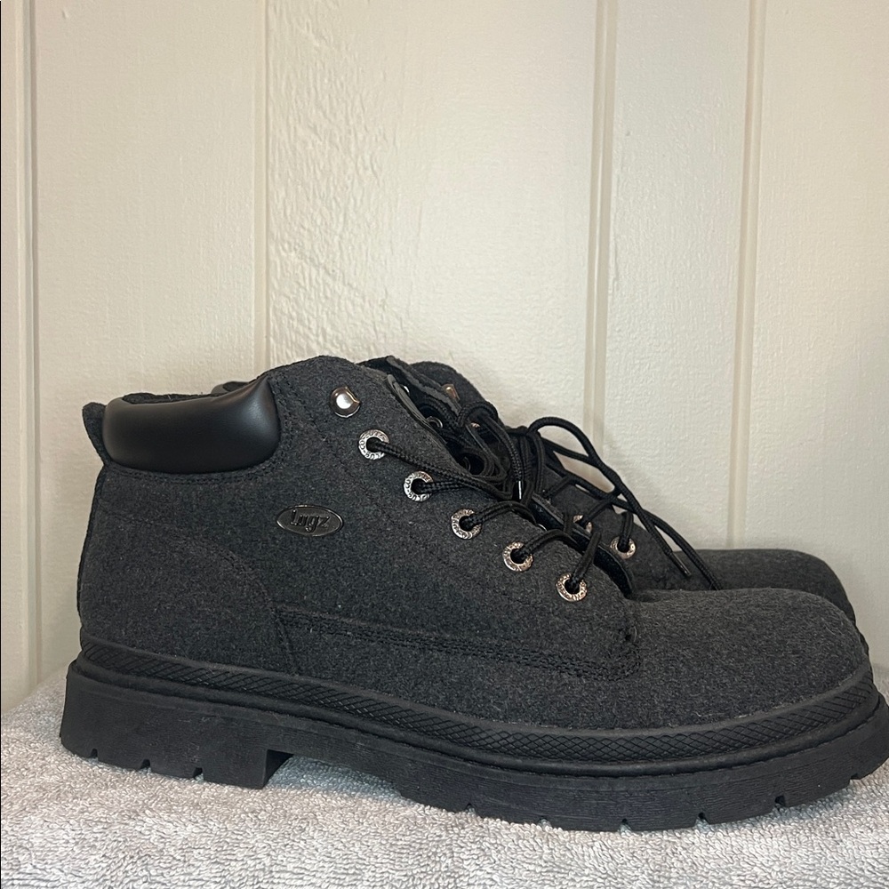 LUGZ Mens Work Fringe Black Chelsea Chukka Lace Up Boots